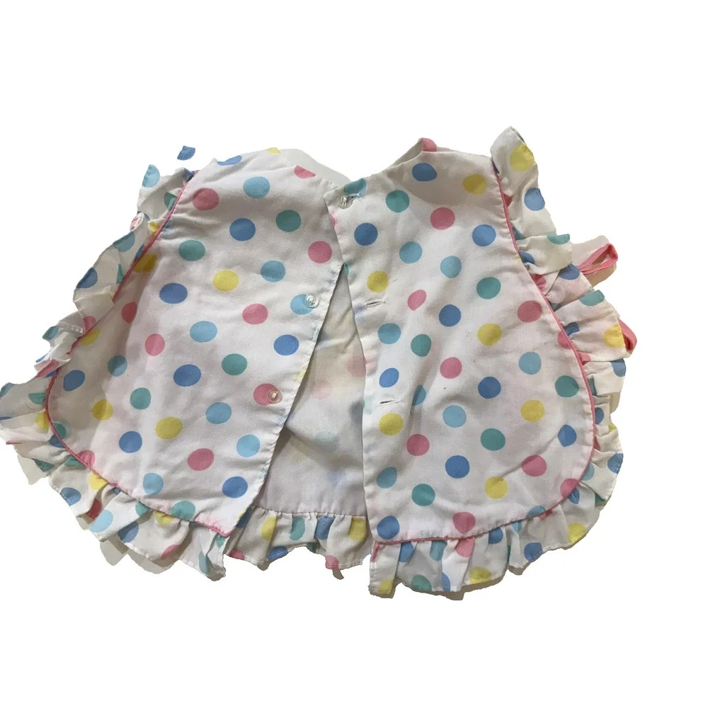 Vintage 80s Cradle Togs Baby Bib‎ White Pastel Polka Dot Ruffle